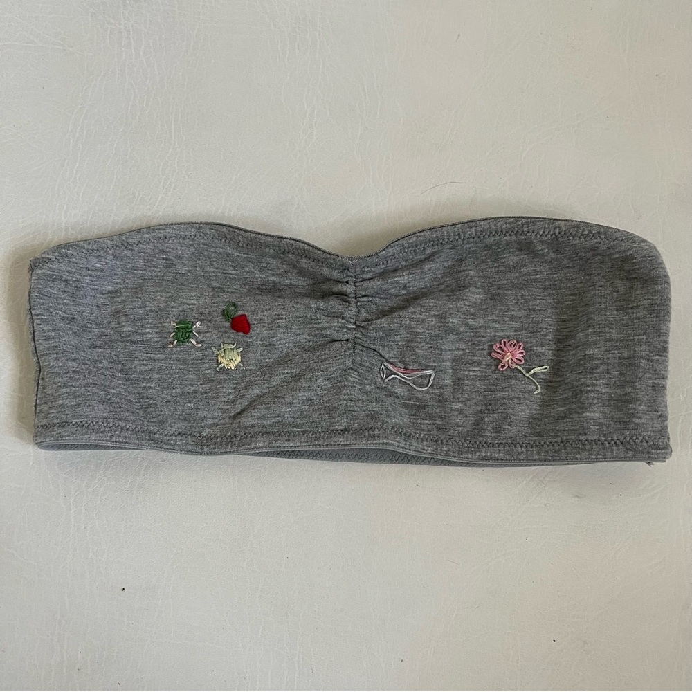 Forever 21 Grey Jersey Embroidered Bandeau S
